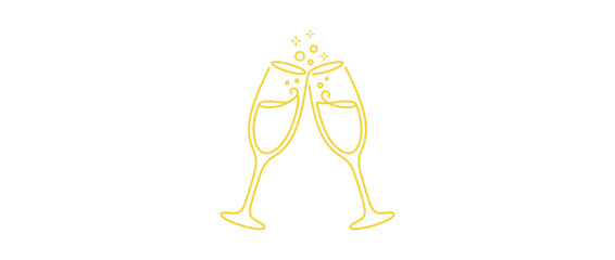 Obraz premium Golden Outline Toasting Champagne Glasses with Bubbles