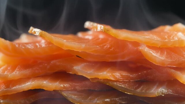 Exquisite Smoked Salmon Slices Steaming for a Gourmet Culinary Experience
