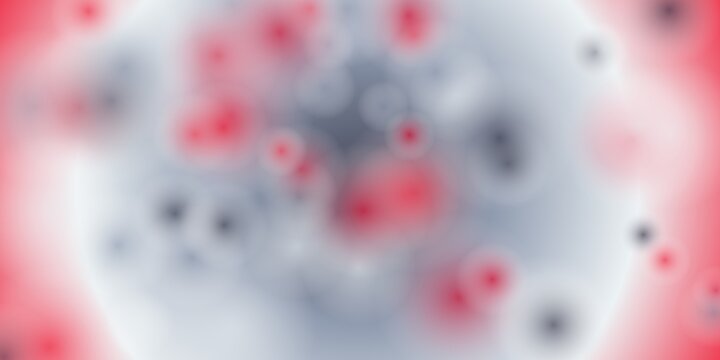 Abstract medical science background with red and gray blurred circular virus patterns.