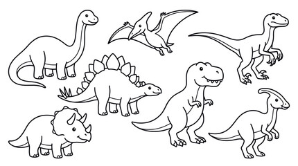 Collection of various prehistoric dinosaurs coloring book page © togor