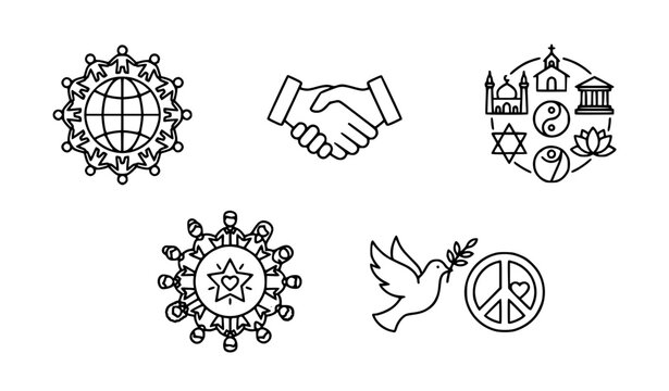 Unity and multicultural diversity thin line icon set editable stroke social harmony vector