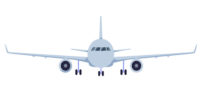 Front view passenger airplane vector illustration with clean isolated design. Perfect for aviation, air transportation