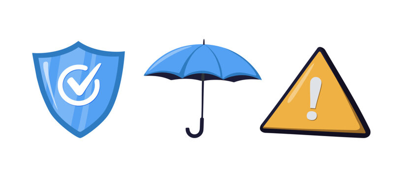 Icon set representing insurance and protection concepts, featuring elements that symbolize risk, security, and coverage