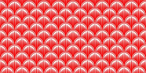 Japanese wave pattern background desktop wallpaper abstract backdrop illustration. Minimalist oriental seigaiha fish scale texture with red and white colors for design graphic © Muhammad Nashieh
