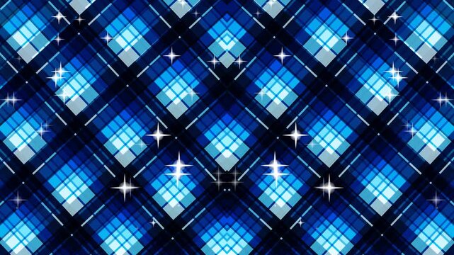 Blue Sparkling Plaid Pattern Background. 4K Video