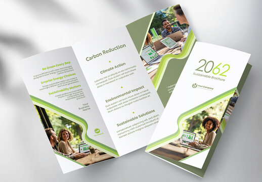 Modern Eco-Friendly Sustainability Corporate Business Tri-fold Brochure Template with Geometric Design