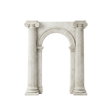 Classical marble archway with ionic columns isolated on transparent background