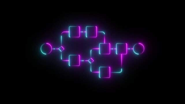 Business process management and automation concept with person moving wooden pieces on flowchart diagram. Workflow implementation to improve productivity and efficiency. Management and organization.