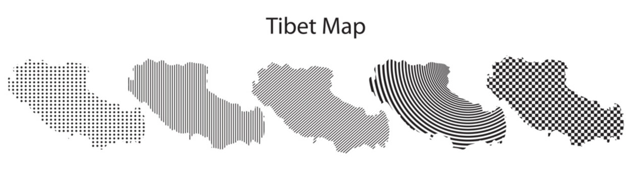 Tibet map infographic simple design element black abstract geometric pattern icon style Tibet country landscape outline shape vector illustration