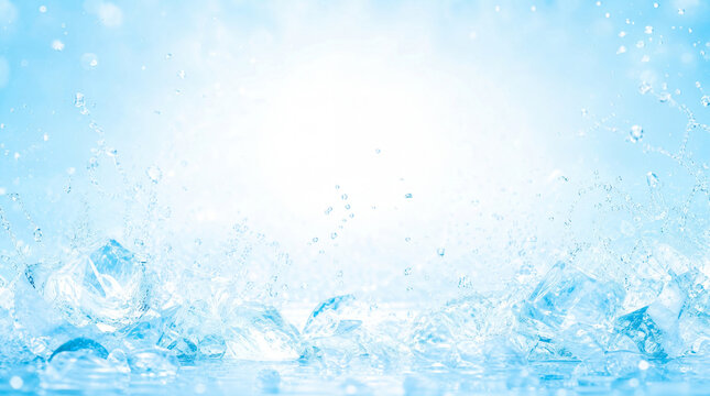 Refreshing Background with Crushed Ice and Water Splash
