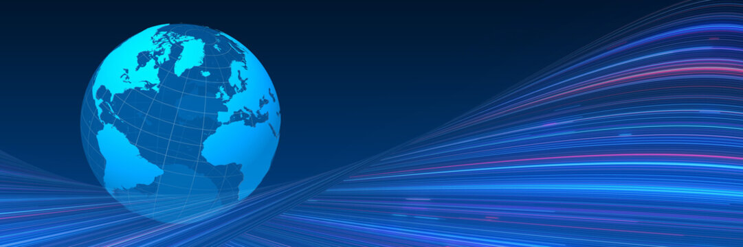 Earth and digital technology. Global, network, future, cyber, DX, AI, systems, cloud.