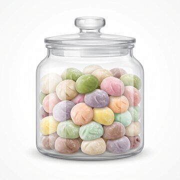 Authentic Japanese Daifuku Mochi in Transparent Glass Jar Realistic Vector Illustration Isolated on White Background
