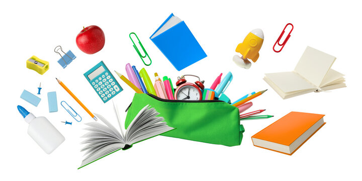 Colorful school supplies showcase readiness for back to school, PNG