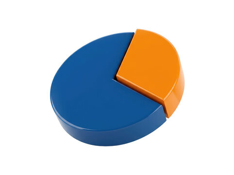 3d pie chart with blue and orange segments isolated on transparent background