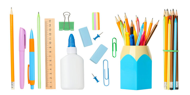 School supplies, Colorful assortment of school supplies arranged neatly, PNG