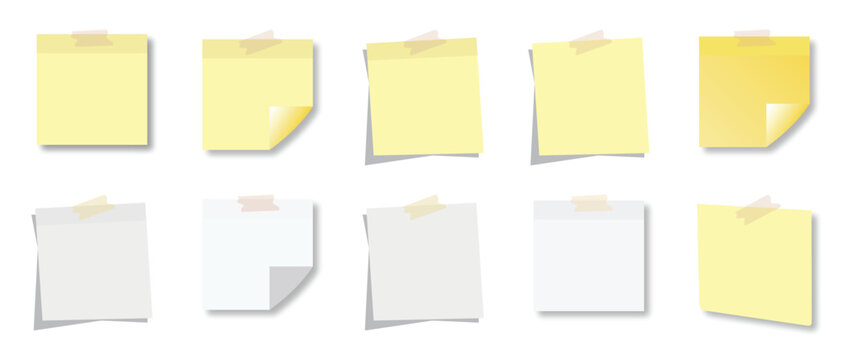 Set of blank sticky note with duct tape. Note paper with adhesive tape. Office reminder notes set. post it note paper, sticky paper, adhesive tape, memo reminder.