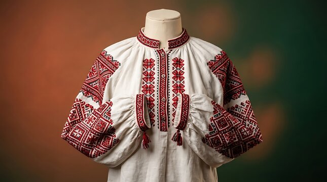 Traditional ukrainian vyshyvanka shirt with red embroidery