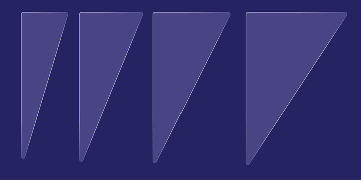Set of geometric right angled triangle glass shapes for modern UI design and presentation.