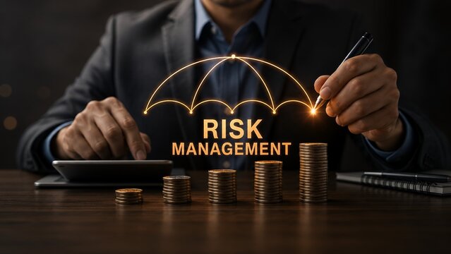 Financial Risk Management and Investment Protection Strategy with Business Growth, Asset Security and Wealth Planning Concept