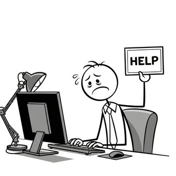 Stressed businessman needs computer help.