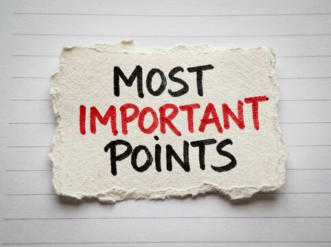 Most Important Points handwritten on textured paper, emphasis, key takeaways Concept