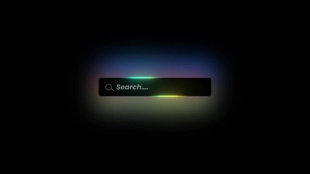 Search bar animation black background neon glow search bar overlay multi color search bar motion graphics youtube search bar animation overlay effects 4k typing search engine icon element transparent