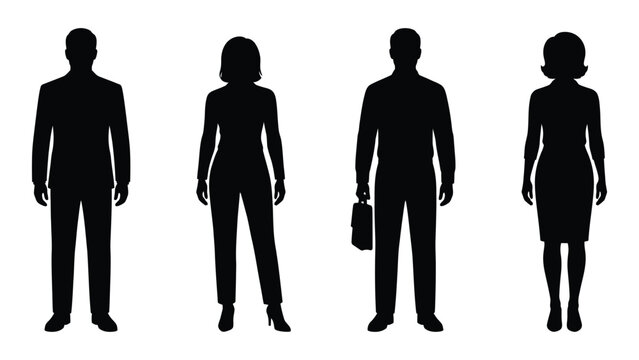 Black silhouettes of business people standing