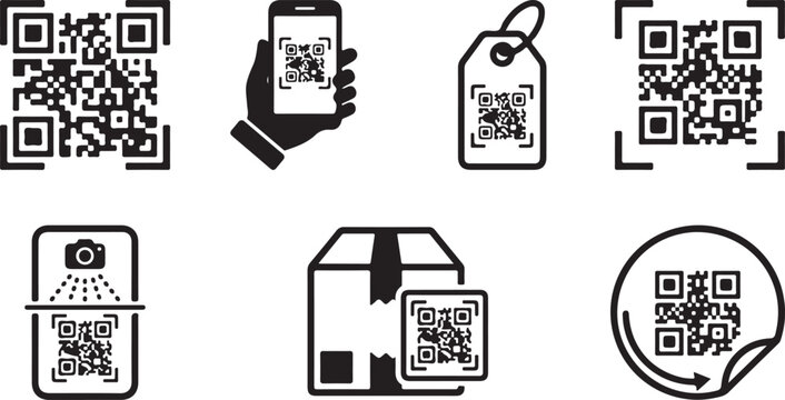 Collection of qr codes on various objects and icons Vector