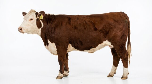 Hereford cow profile view white background with hereford, livestock