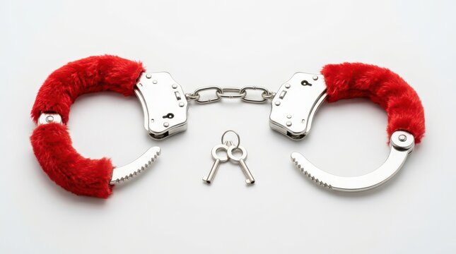 Red fur handcuffs with keys handcuffs restraints shackles security