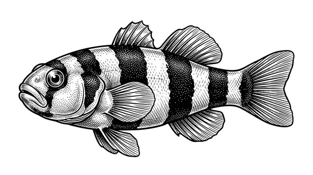 Black and white striped fish swimming.