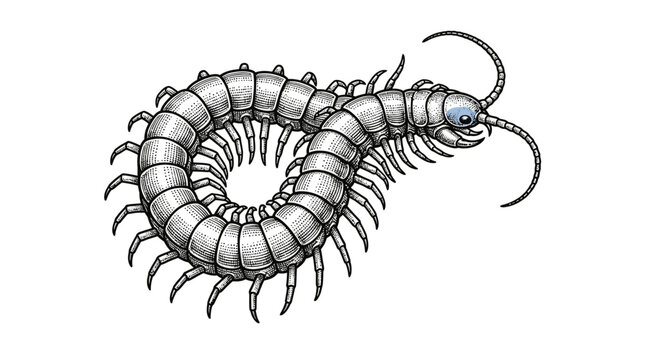 Centipede curled up insect body.