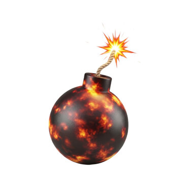 Explosive bomb with fiery explosion on white background