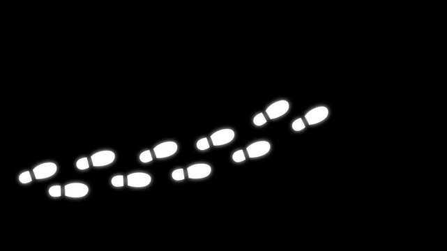 Human shoes Footstep walking on white background. footprints shoes, shoe prints marks feet animation. Step footprints path isolated. 4K Resolution.