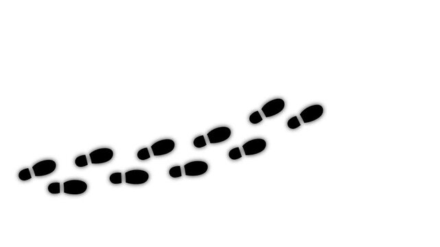 Human shoes Footstep walking on white background. footprints shoes, shoe prints marks feet animation. Step footprints path isolated. 4K Resolution.