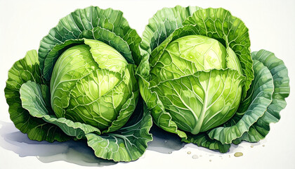 Obraz premium Fresh Green Cabbages with Leafy Outer Layers