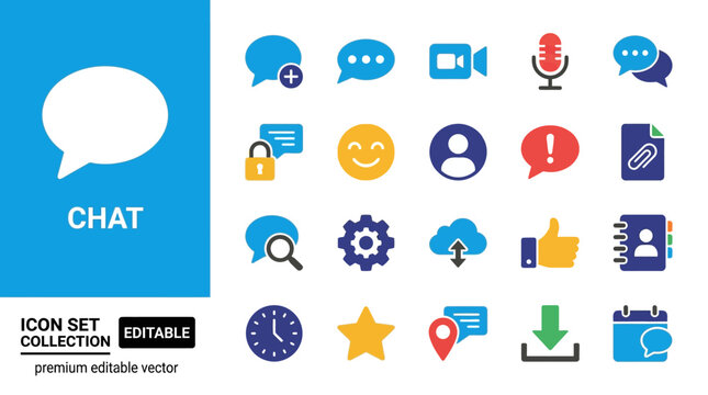 Messaging and social media communication interface flat icon set