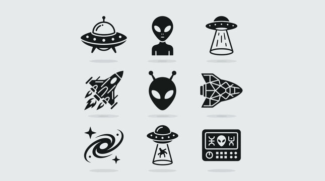 Alien UFO Spaceship Rocket Galaxy Icons Set