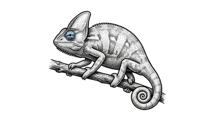 Detailed illustration of a chameleon sitting. © Eni