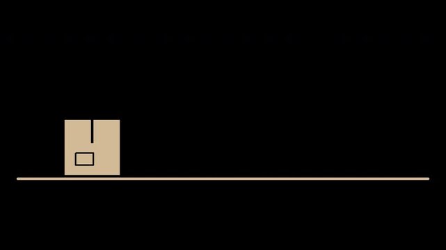 Cardboard parcel box bouncing across the screen, flat motion graphic overlay on transparent background, beige