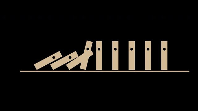 Dominoes falling in a chain reaction, flat motion graphic overlay on transparent background, beige