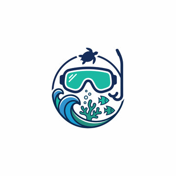 Creative snorkeling and scuba diving logo icon with sea life.