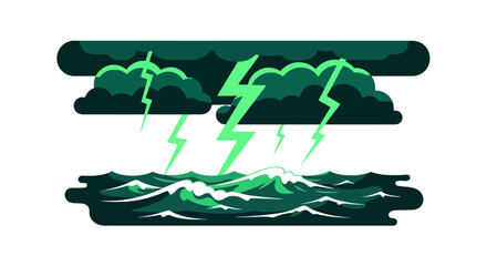 Green lightning striking over stormy ocean waves © jord