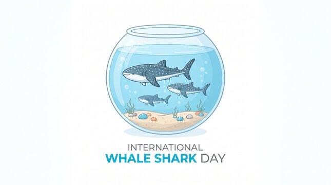 Whale sharks in a fishbowl illustration