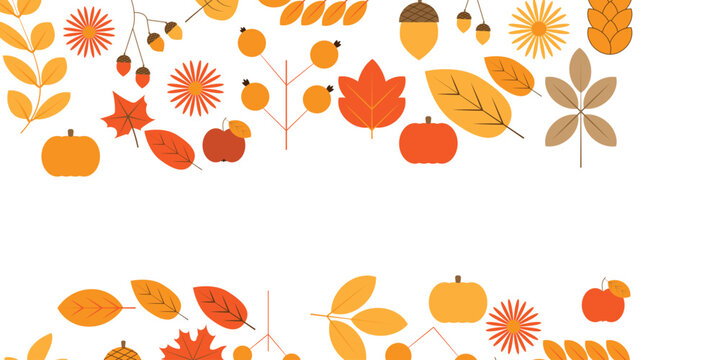 Autumn leaves and pumpkins frame pattern with seasonal fall elements for thanksgiving and harvest celebration design
