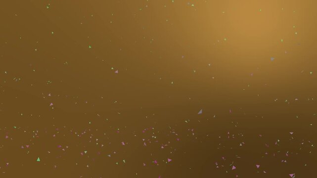 Particles flow gently across a golden background in this 4K animation video clip. Abstract golden geometric particles floating background loop 4K animation video for design overlays.