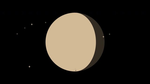 Moon phases cycling from new to full, flat motion graphic overlay on transparent background, beige
