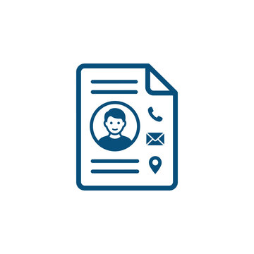 A blue icon representing a professional contact information sheet