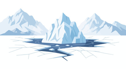 Massive iceberg in frozen arctic sea with mountains © rendi