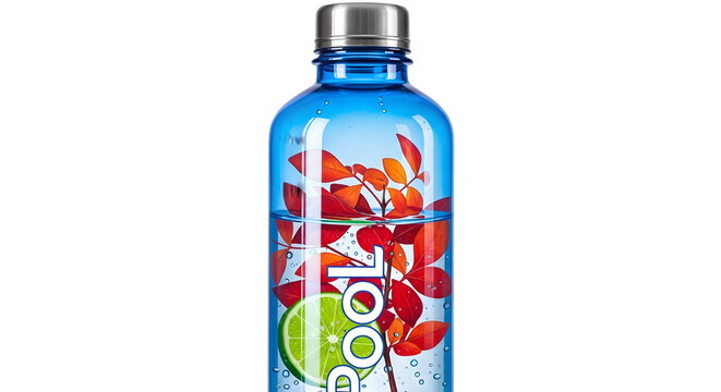 A refreshing fruit infused water bottle on a transparent background for healthy hydration and wellness branding